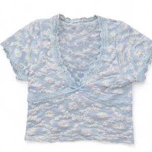 OU Out From Under Light Blue Bella Lace Trim Crop Top
